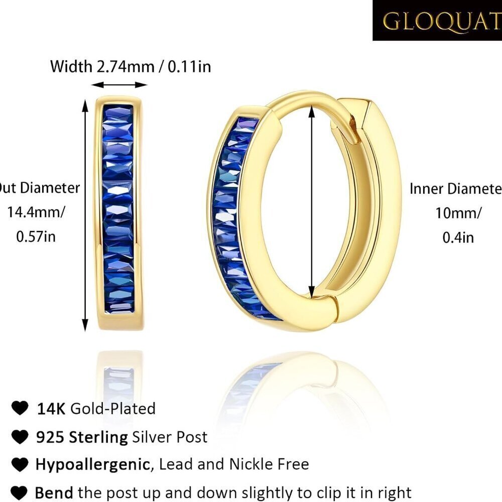 14K Gold Plated Huggie Hoop Earrings with Cubic Zirconia for Women - Lightweight - Picture 6 of 8